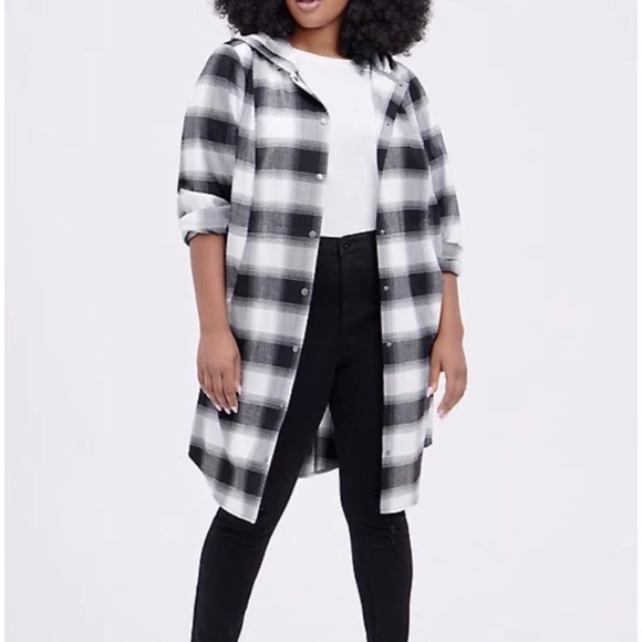 torrid Jackets & Blazers - TORRID Anorak Brushed Flannel Black and White Plaid